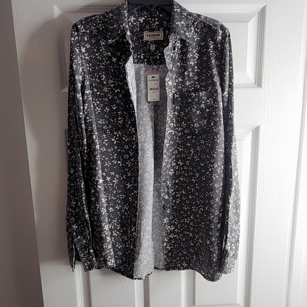 Express Black and White Floral Shirt